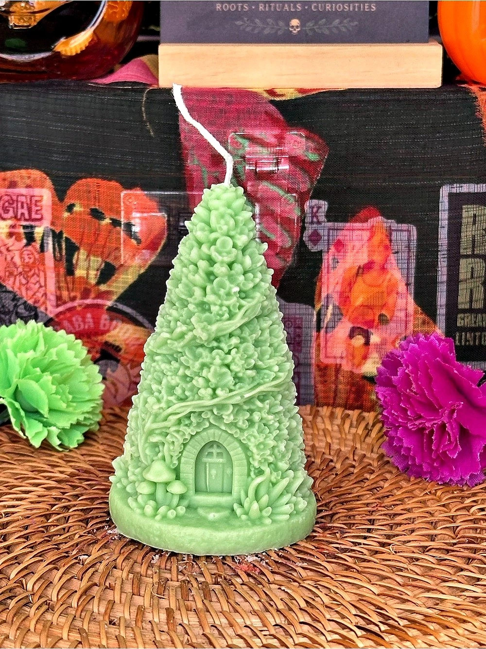 Enchanted Fairy House Candle – Green Woodland Cottage